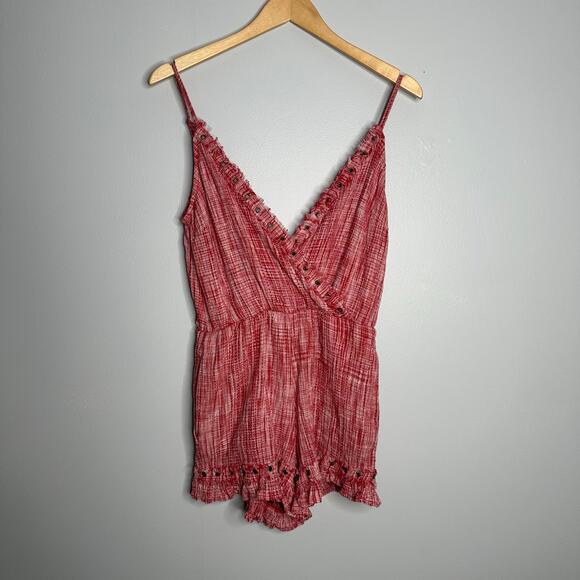 Revolve Tularosa Women's Red + White Amelia Tie Back V Neck Romper Size L - Picture 2 of 11